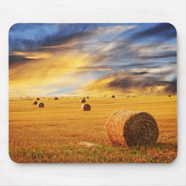 Tapis De Souris Coucher de soleil d'or sur le terrain agricole (Devant)