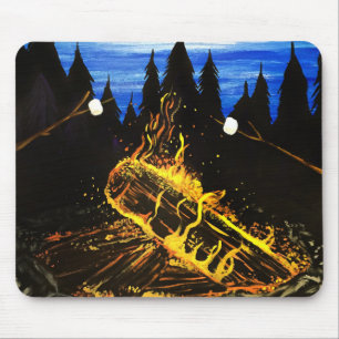 Tapis De Souris Coucher de soleil feu de camp cosy forêt aventure