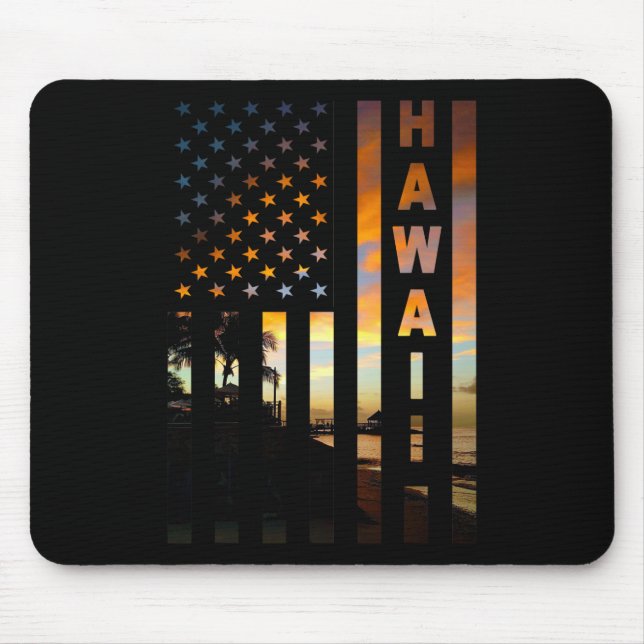 Tapis De Souris Coucher de soleil Hawaï Drapeau américain Honolulu (Devant)