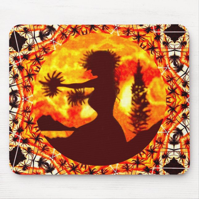 Tapis De Souris Coucher de soleil hawaïen Hula Palms (Devant)