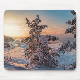 Tapis De Souris Coucher de soleil sur la côte de la mer enneigée h