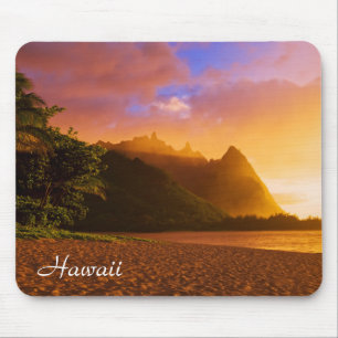 Tapis De Souris Coucher de soleil sur la plage dorée, Hawaï