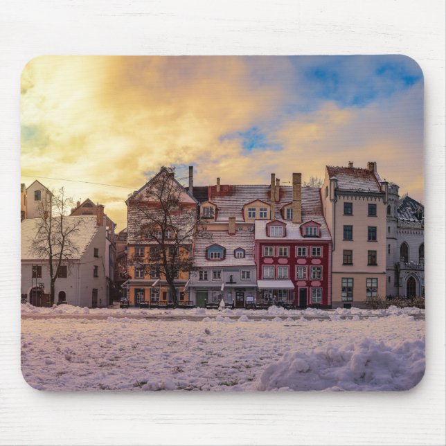 Tapis De Souris Coucher de soleil sur la rue à Riga (Devant)