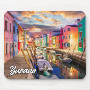 Tapis De Souris Coucher De Soleil Sur La Ville De Burano, Italie
