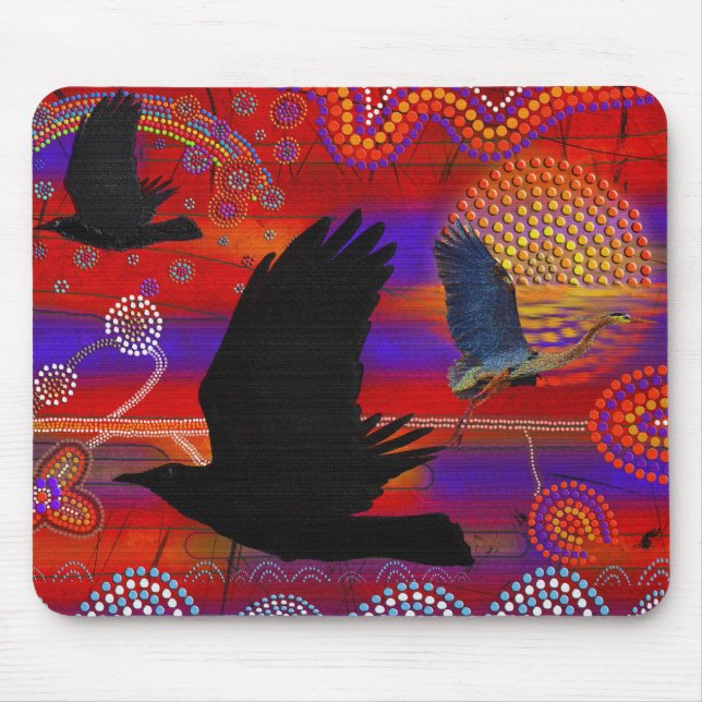 Tapis De Souris Coucher de soleil sur le lac Wendouree Art aborigè (Devant)