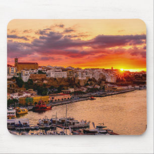 Tapis De Souris Coucher de soleil sur le port de Mahon - Minorque,