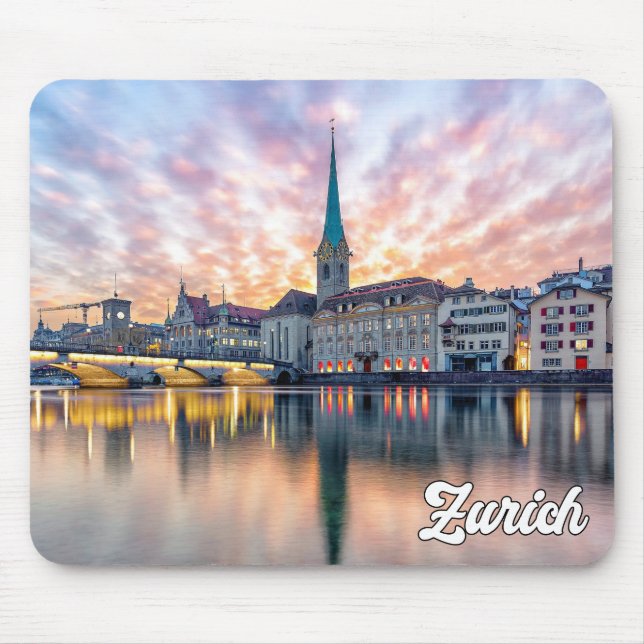 Tapis De Souris Coucher de soleil sur Zurich, Suisse (Devant)
