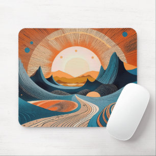 Tapis De Souris Coucher de soleil surréaliste abstrait du désert