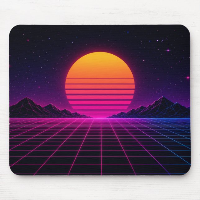 Tapis De Souris Coucher de soleil synthwave rétro (Devant)