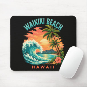 Tapis De Souris Coucher de soleil tropical à Waikiki Beach Hawaii