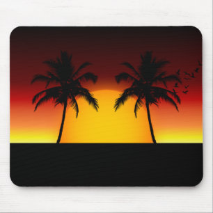 Tapis De Souris Coucher de soleil tropical avec palmiers