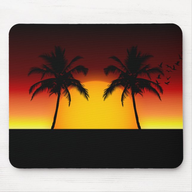Tapis De Souris Coucher de soleil tropical avec palmiers (Devant)