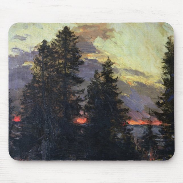 Tapis De Souris Coucher du soleil au-dessus d'un paysage d'hiver, (Devant)