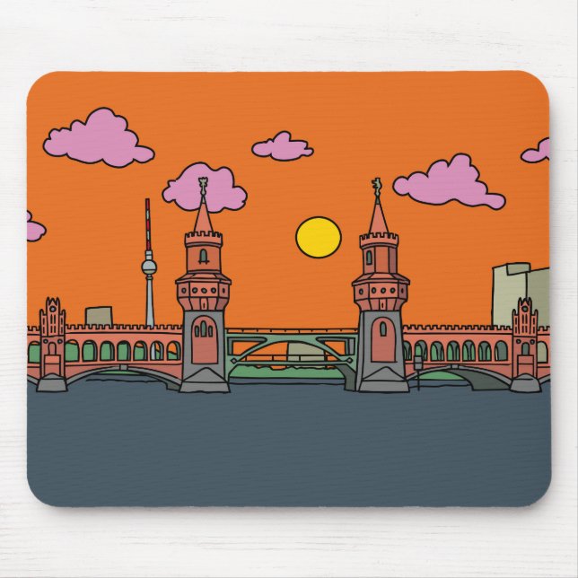 Tapis De Souris Coucher du soleil au pont d'Oberbaum à Berlin (Devant)