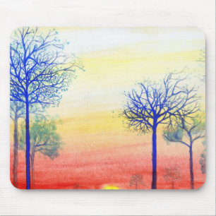 Tapis De Souris Coucher du soleil avec les arbres bleus