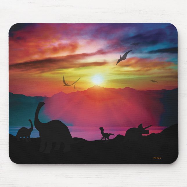 Tapis De Souris Coucher du soleil de dinosaure (Devant)