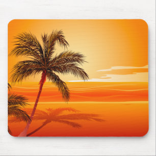 Tapis De Souris Coucher du soleil de plage de palmier