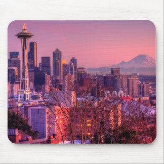 Tapis De Souris Coucher du soleil derrière l'horizon de Seattle du
