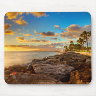 Tapis De Souris Coucher du soleil d'océan au-dessus des roches et