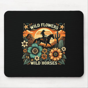 Tapis De Souris Coucher du soleil fille équitation Cheval Fleurs s