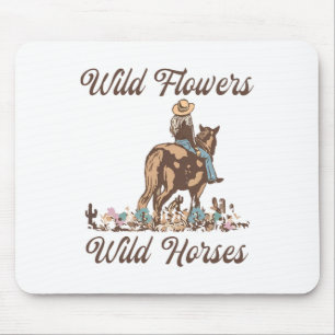 Tapis De Souris Coucher du soleil fille équitation Cheval Fleurs s