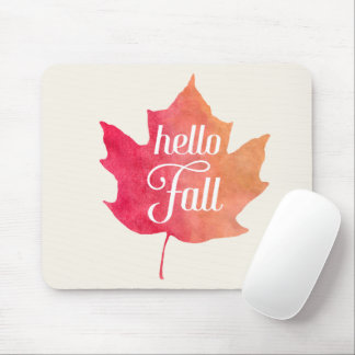 Tapis De Souris Couleur d'aquarelle de la feuille d'automne Hello