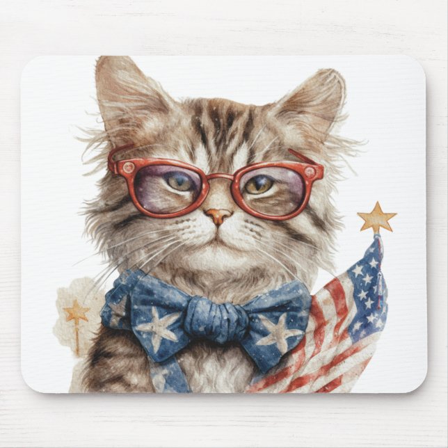 TAPIS DE SOURIS COULEUR D'EAU BLEU BLANC PATRIOTIQUE ROUGE KITTY C (Devant)