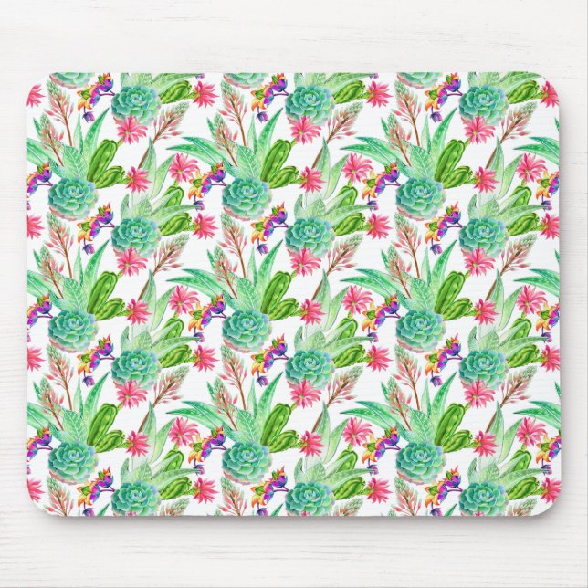 Tapis De Souris Couleur d'eau vive Cactus et Motif succulent (Devant)