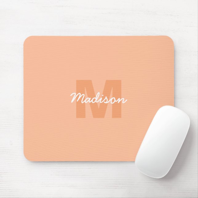 Tapis De Souris Couleur pêche pastel cool avec nom de monogramme p (Avec souris)