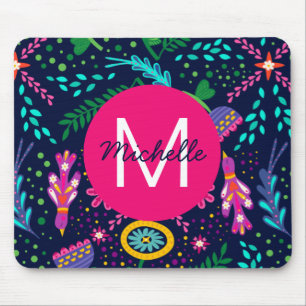 Tapis De Souris Couleur Vif Floral Chaotique Personnalisé Bleu