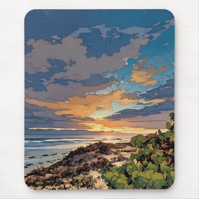 Tapis De Souris Couleur vive Plage océanique pittoresque Mousepad (Devant)