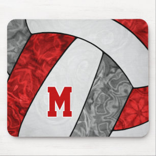 Tapis De Souris couleurs d'équipe de volley-ball rouge gris blanc