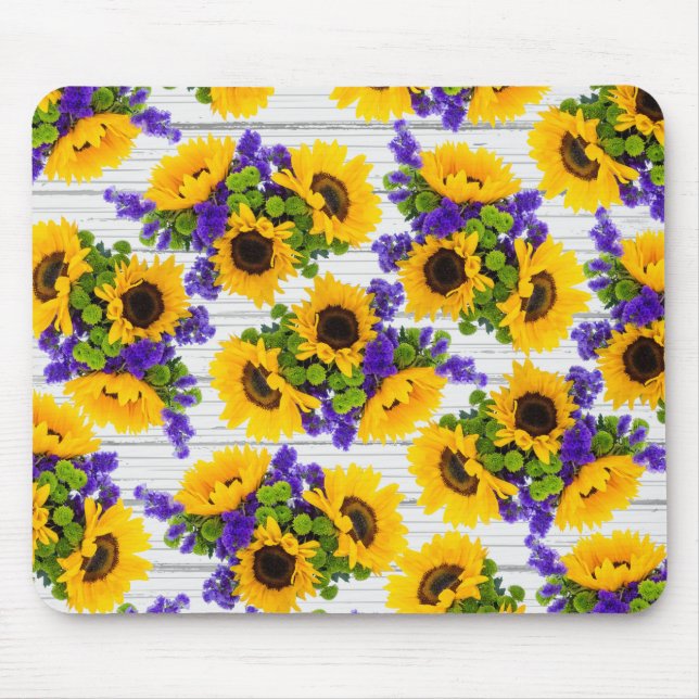 Tapis De Souris Country Rustic White Wood Purple Yellow Sunflower (Devant)