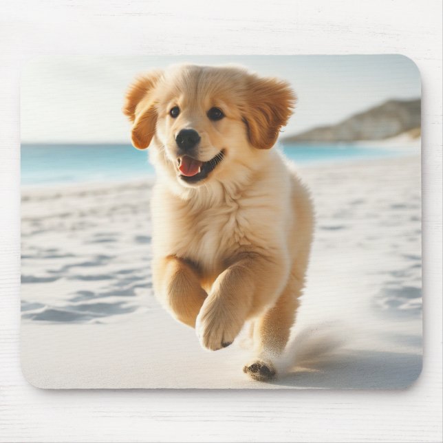 Tapis De Souris Coup de chiot du Labrador mignon sur la plage (Devant)