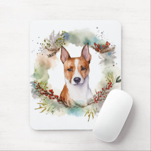 Tapis De Souris Coupe de fête de la couronne de Noël Basenji