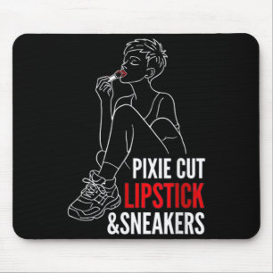 Tapis De Souris Coupe pixie féminine rouge à lèvres et baskets drô