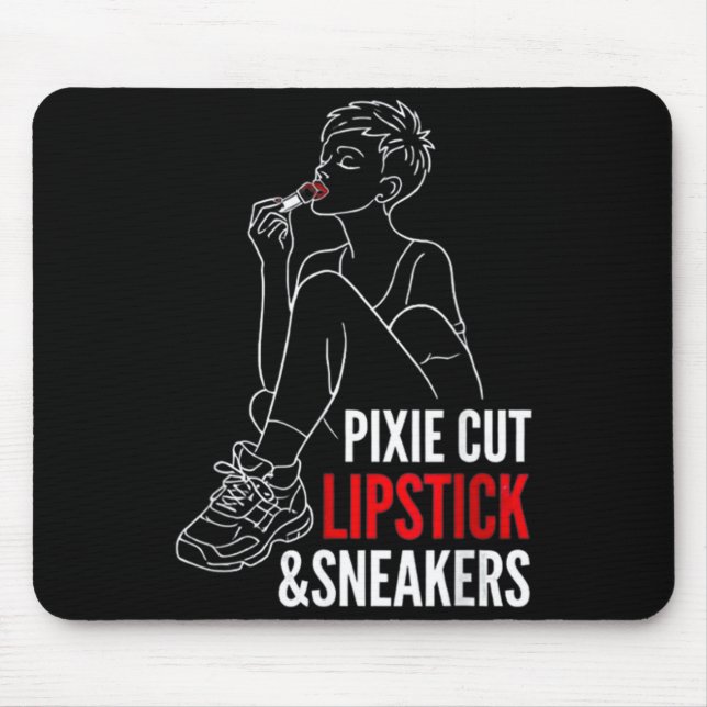 Tapis De Souris Coupe pixie féminine rouge à lèvres et baskets drô (Devant)