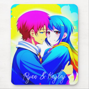 Tapis De Souris Couple Anime personnalisé accolé rose et bleu