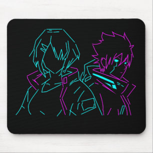 Tapis De Souris Couple cyberpunk anime minimaliste rose néon et bl