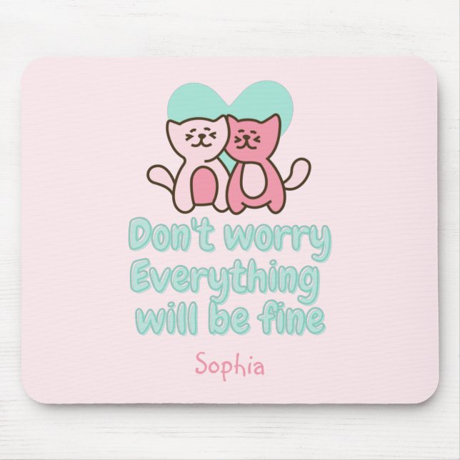 Tapis De Souris Couple de chats mignons et encouragement Pastel (Devant)