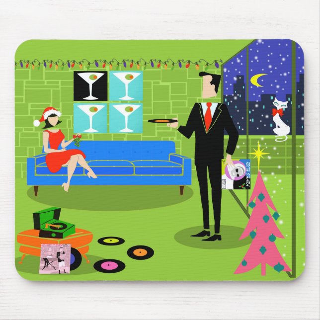 Tapis De Souris Couple de Noël urbain rétro Mousepad (Devant)