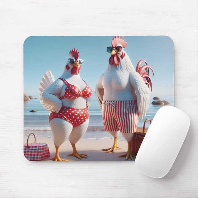 Tapis De Souris Couple de poulet en maillot de bain (Avec souris)