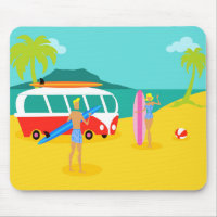 Couple de surfeur rétro Mousepad