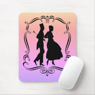 Tapis De Souris Couple élégant silhouette d'art vintage