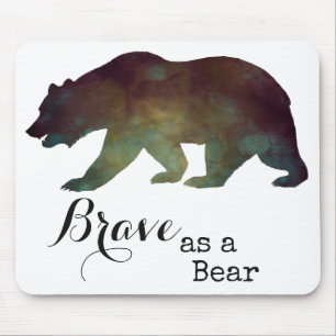 Tapis De Souris Courageux comme un Ours Typographie Aquarelle