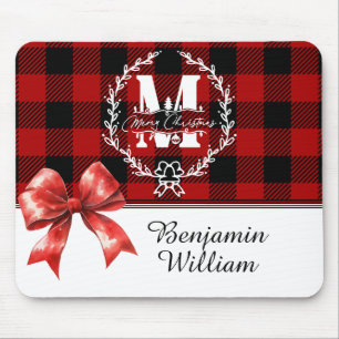 Tapis De Souris Couronne de monogramme de Noël plaid de Buffalo