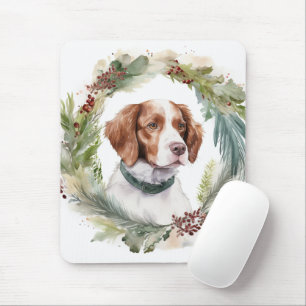 Tapis De Souris Couronne de Noël Brittany Spaniel Fête Chien festi