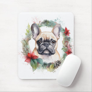 Tapis De Souris Couronne de Noël de Bouledogue français Chien de f
