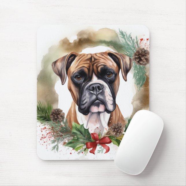 Tapis De Souris Couronne de Noël festive de Boxer (Avec souris)