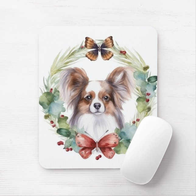 Tapis De Souris Couronne de Noël festive Papillon (Avec souris)